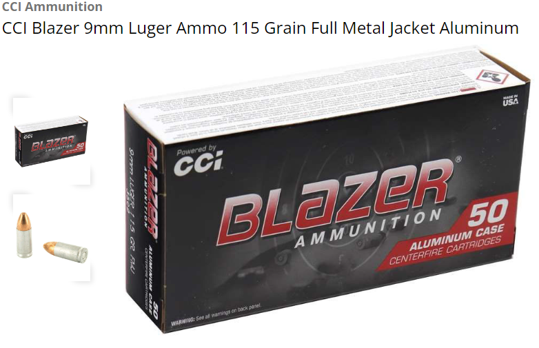 CCI Blazer 9mm 115 Grain FMJ Steel